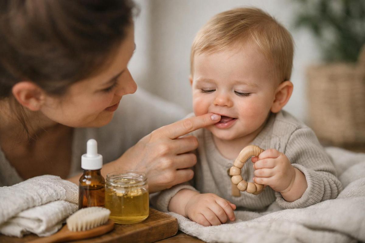 Routine de soins naturels pour apaiser les poussées dentaires de bébé